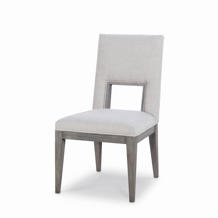 Gray Linen Upholstered Side Chair with Oak Frame
