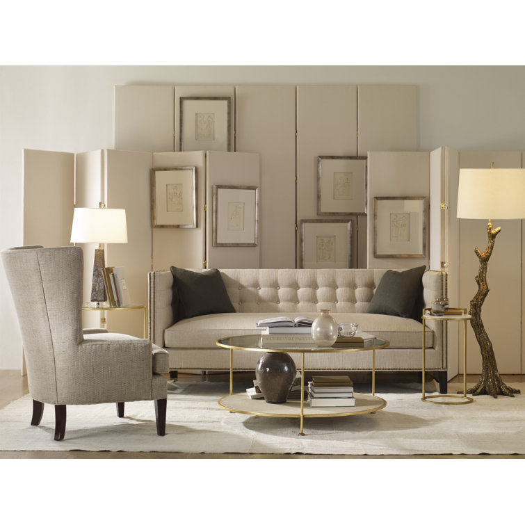 Monarch Adele 42" Round Glass Coffee Table with Faux-Shagreen Shelf