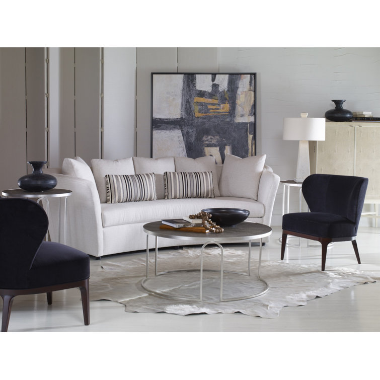 Silver Round Metal End Table with Faux Shagreen Top