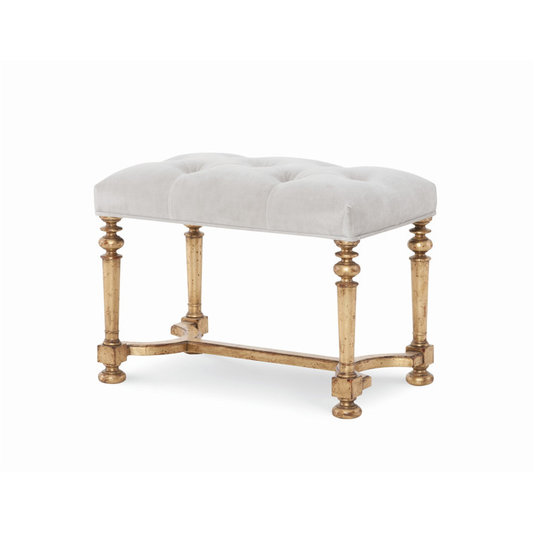 Taupe Velvet and Gold Leaf Upholstered Bench