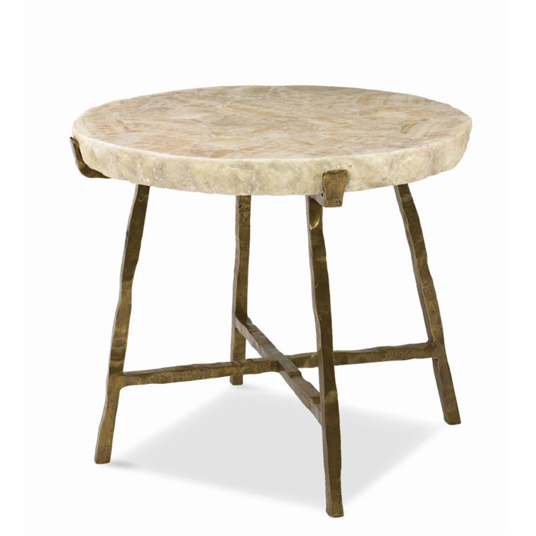 Round Stone and Metal End Table, 27"