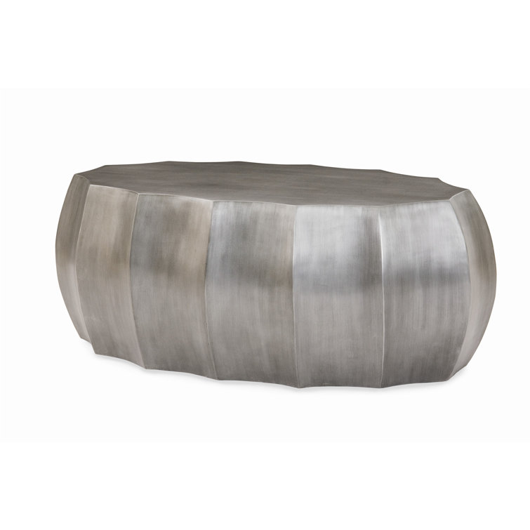 Elegant Oval Zinc-Finish Metal Cocktail Table