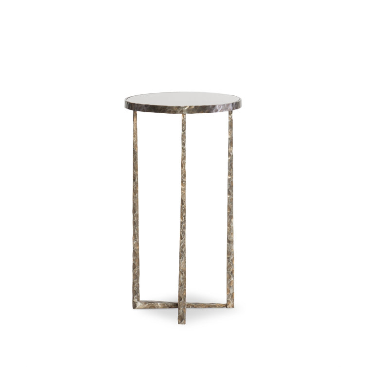 Antique Bronze Round Metal and Glass End Table