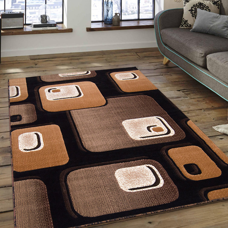 5' x 7' Black and Brown Geometric Cotton Rug