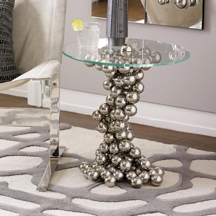 Sphere Nickel Finish Metal & Glass Round Table