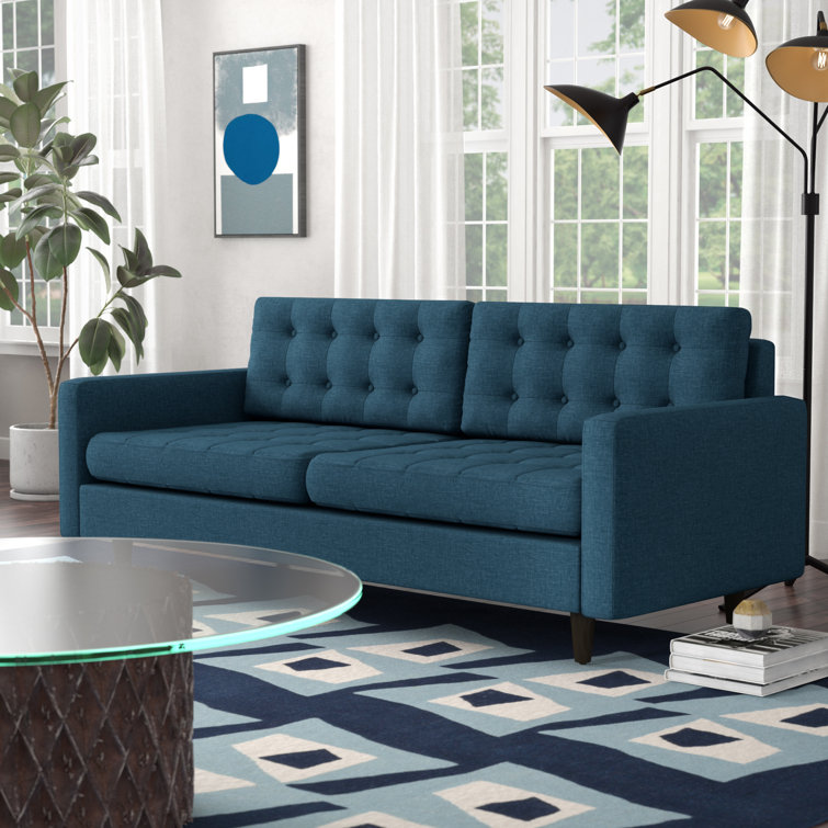 Empress Azure Fabric Tufted Sofa with Removable Cushions