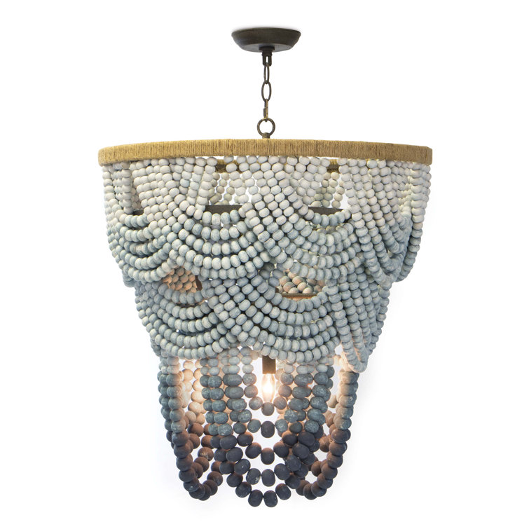 Blue Ombre Beaded Birch Wood 8-Light Chandelier