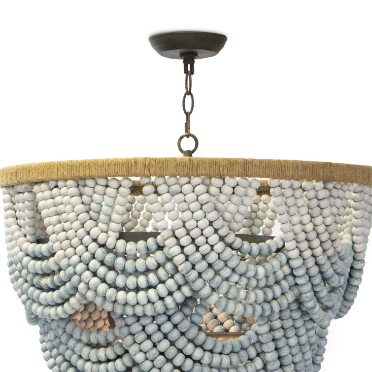 Blue Ombre Beaded Birch Wood 8-Light Chandelier