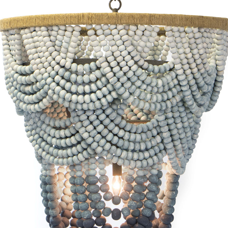 Blue Ombre Beaded Birch Wood 8-Light Chandelier