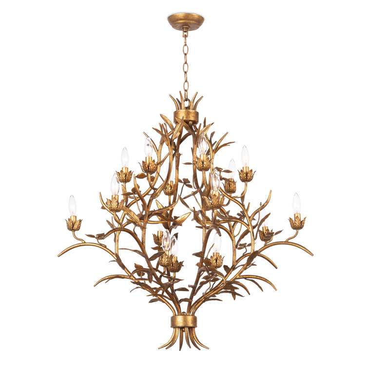 Gold Brass 34" 15-Light Candle Chandelier