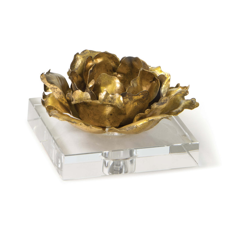 Bronze Blossom Pedestal Candlestick with Crystal Base