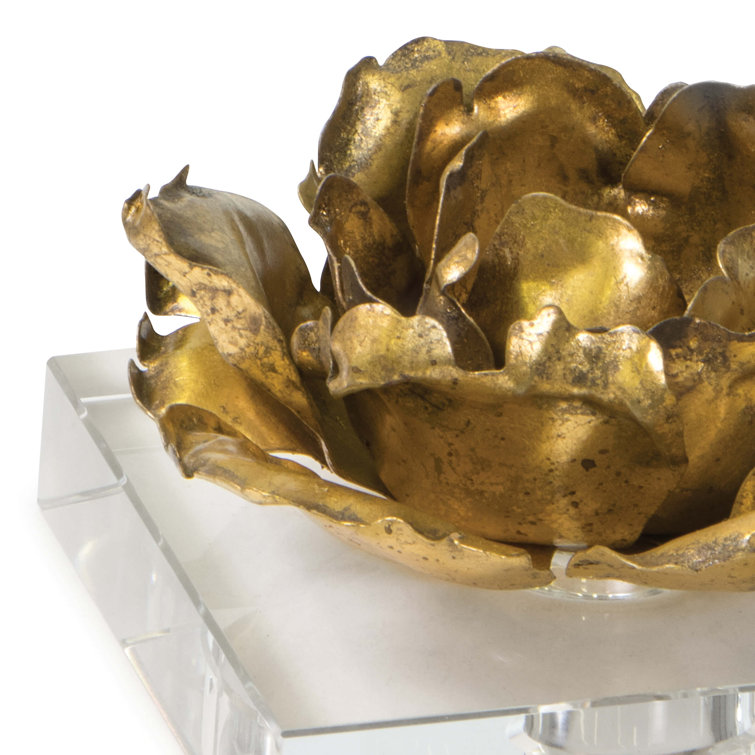 Bronze Blossom Pedestal Candlestick with Crystal Base