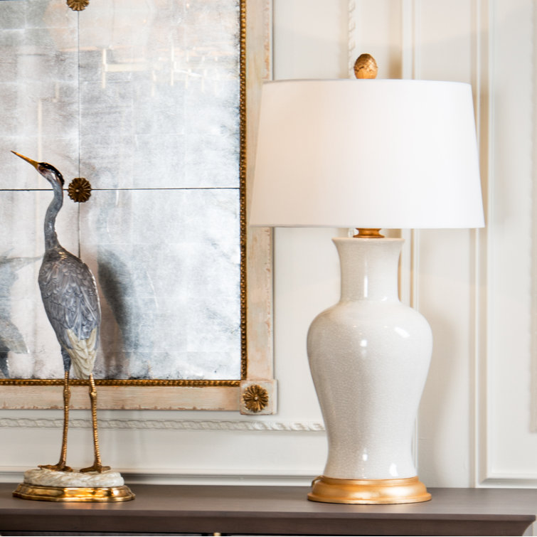 Amelie White Ceramic Table Lamp with Gold Leaf Base