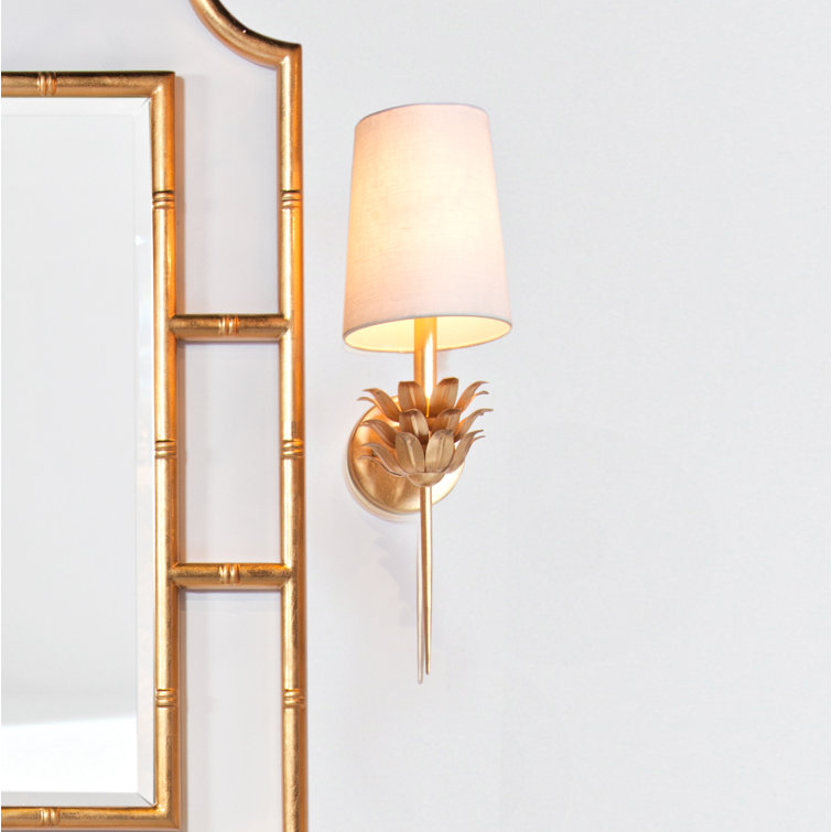 Delilah Gold Leaf 20.5" Contemporary Wallchiere with White Linen Shade