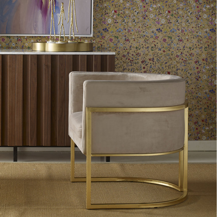 Gray Velvet Barrel Chair with Gold Metal Frame