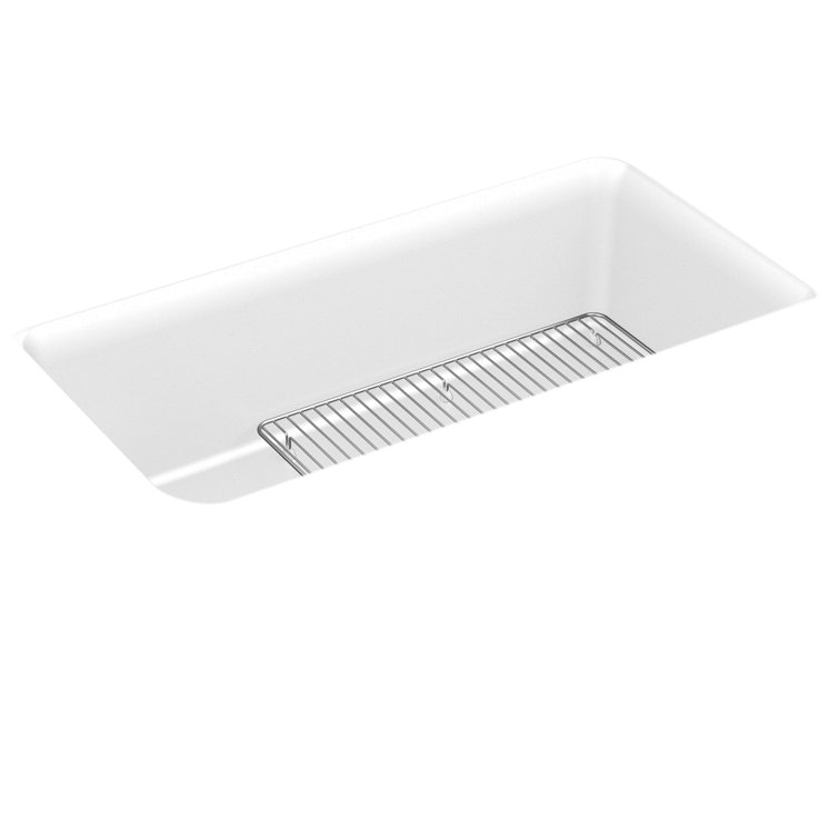 Cairn Matte White 33.5" Undermount Single-Bowl Kitchen Sink with Rack