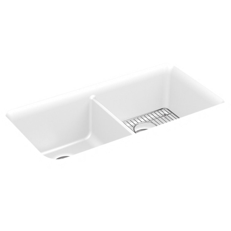 Matte White Cast Iron Double Bowl Drop-In Kitchen Sink