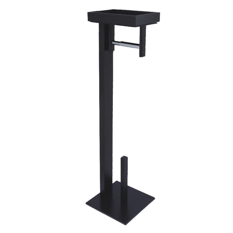 Matte Black Iron Freestanding Toilet Paper Holder with Storage Shelf