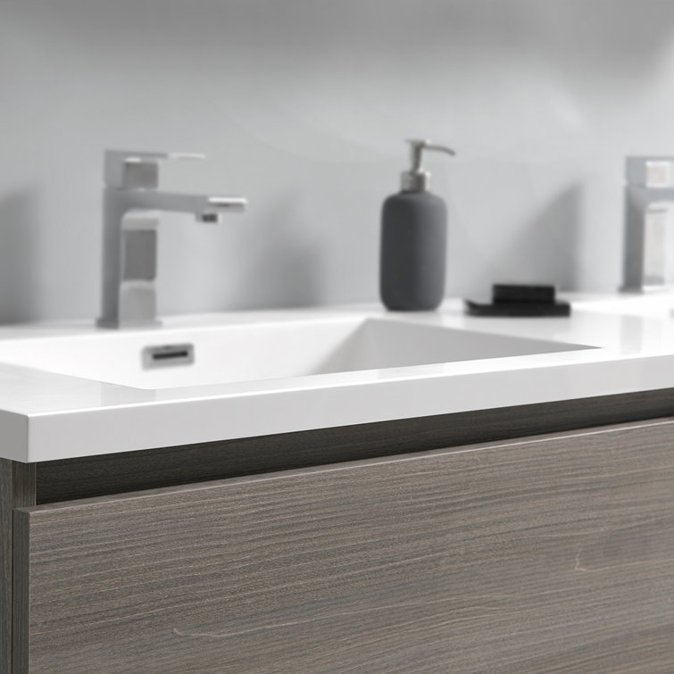 Gray Wood 72" Freestanding Double Sink Bathroom Vanity with Acrylic Top
