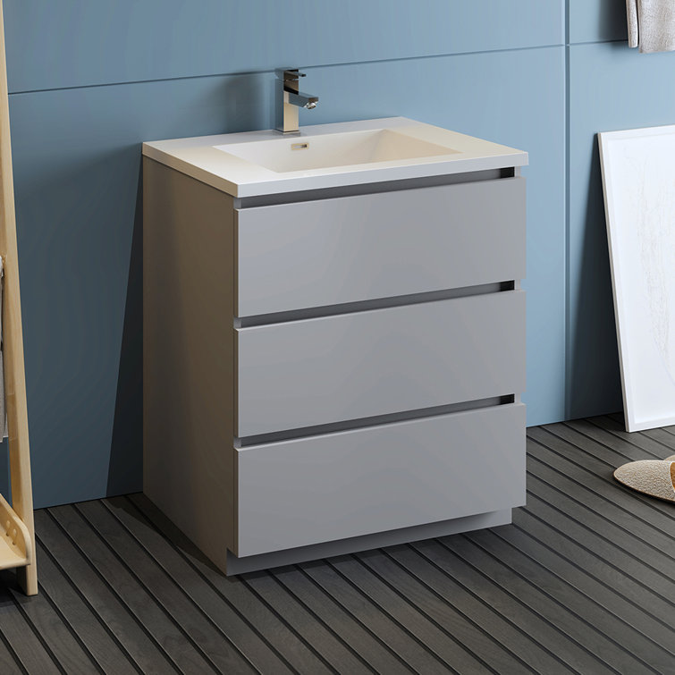 Gray 30" Freestanding Modern Bathroom Vanity with Acrylic Top