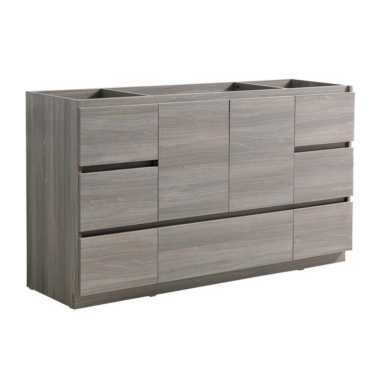 Lazzaro 60" Gray Solid Wood Freestanding Bathroom Vanity Cabinet