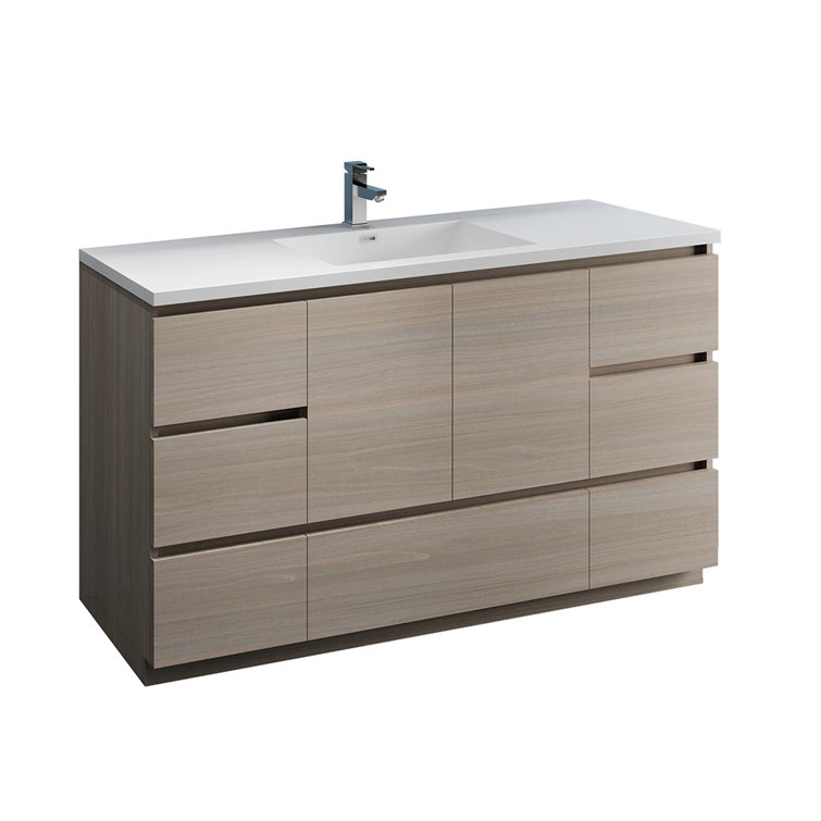 Lazzaro 60" Gray Solid Wood & MDF Modern Freestanding Single Sink Vanity