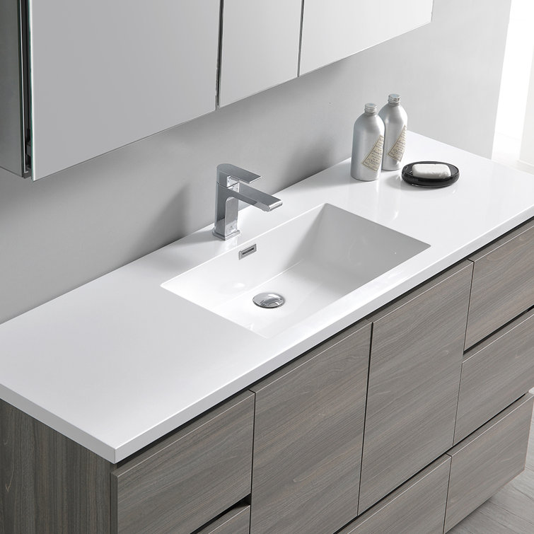 Lazzaro 60" Gray Solid Wood & MDF Modern Freestanding Single Sink Vanity