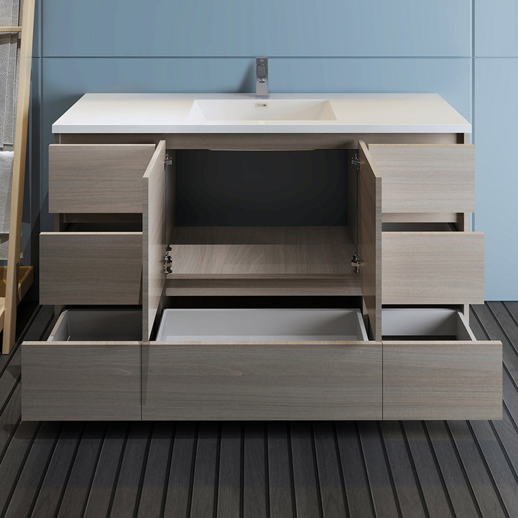Lazzaro 60" Gray Solid Wood & MDF Modern Freestanding Single Sink Vanity