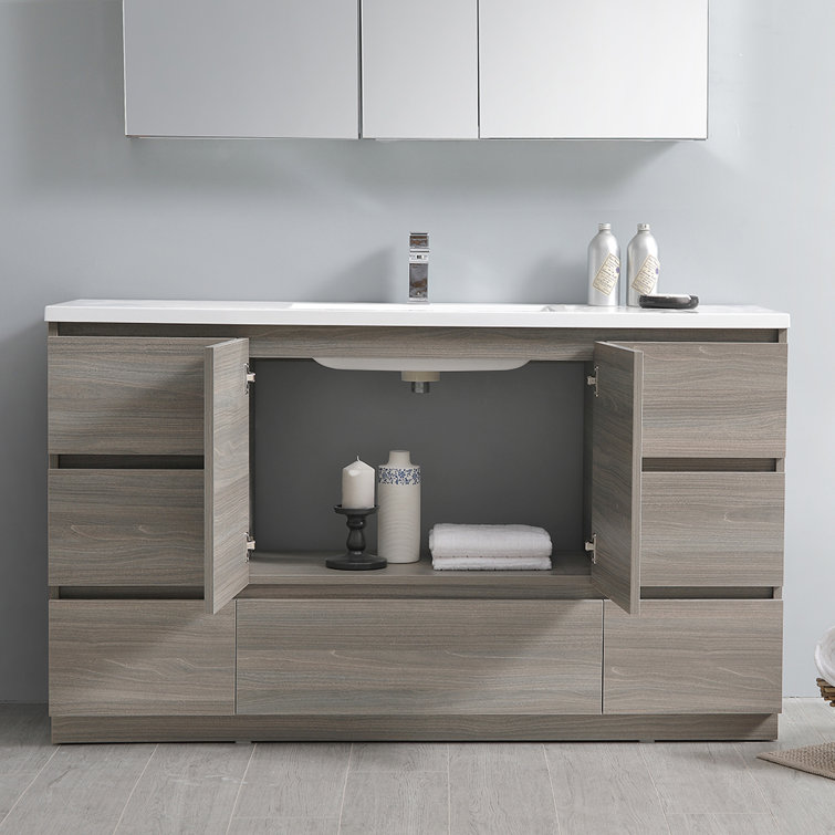 Lazzaro 60" Gray Solid Wood & MDF Modern Freestanding Single Sink Vanity