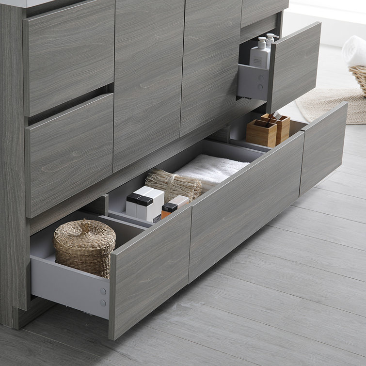 Lazzaro 60" Gray Solid Wood & MDF Modern Freestanding Single Sink Vanity
