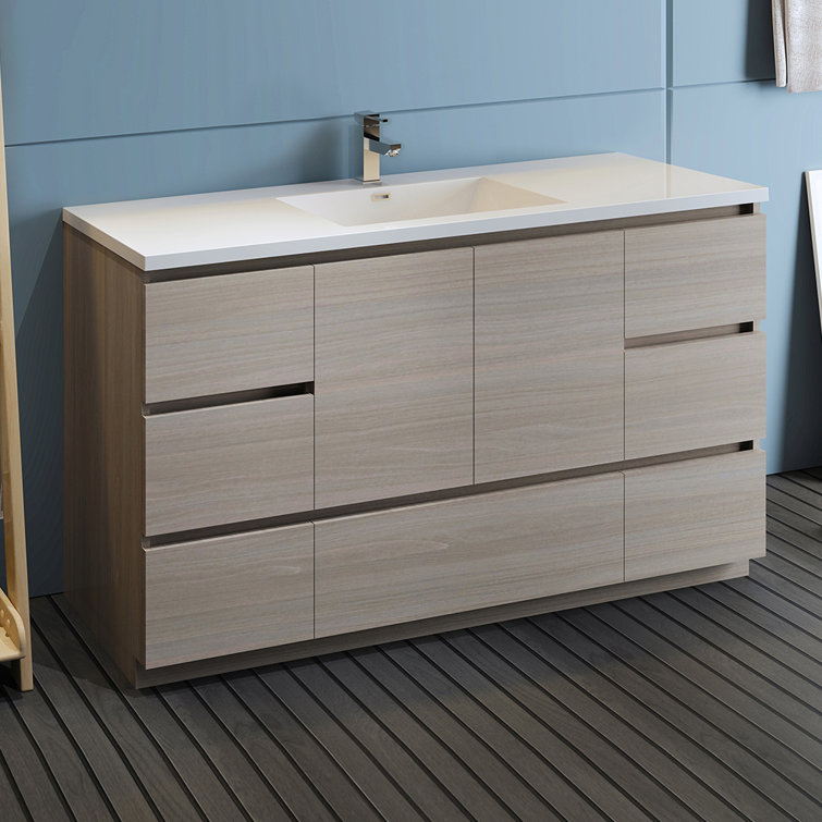 Lazzaro 60" Gray Solid Wood & MDF Modern Freestanding Single Sink Vanity