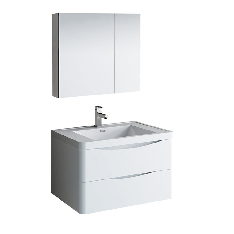 31.5" Glossy White Modern Wall Hung Vanity Set with Acrylic Top