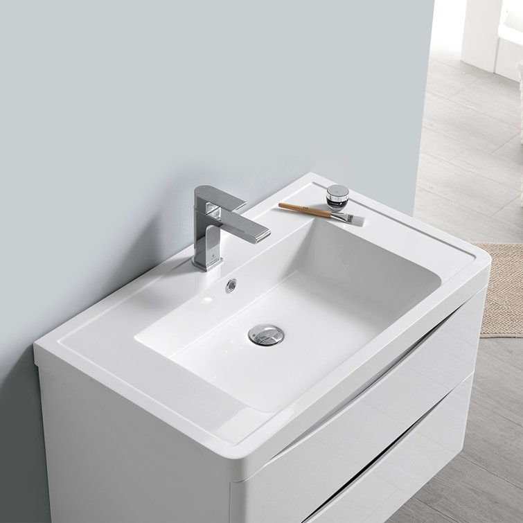 31.5" Glossy White Modern Wall Hung Vanity Set with Acrylic Top