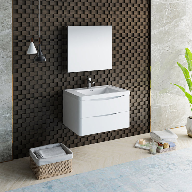 31.5" Glossy White Modern Wall Hung Vanity Set with Acrylic Top