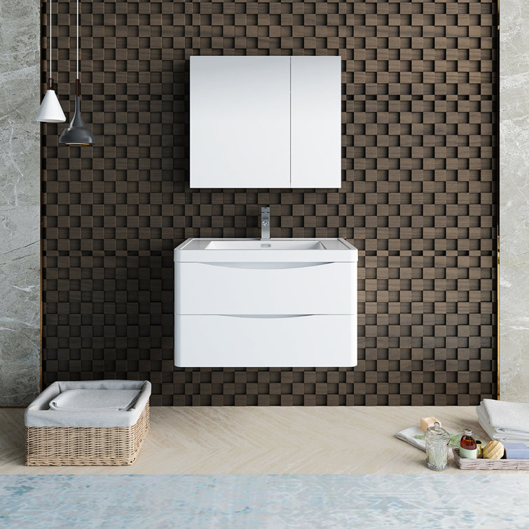 31.5" Glossy White Modern Wall Hung Vanity Set with Acrylic Top