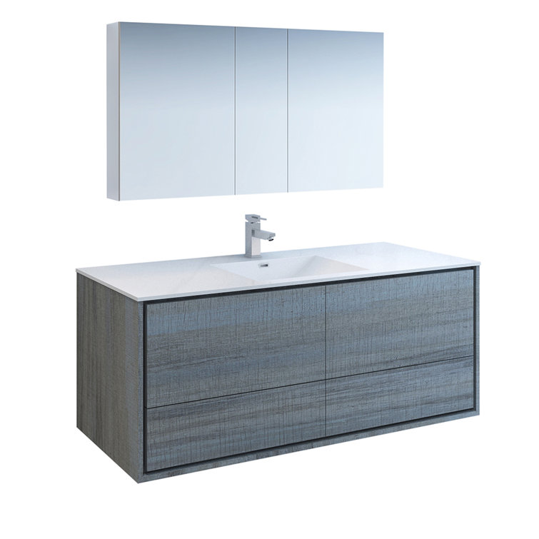 Ocean Gray 60" Wall Hung Single Sink Acrylic Vanity Set with Medicine Cabinet
