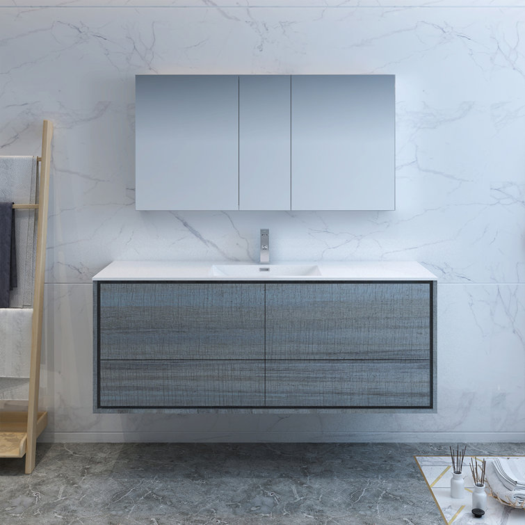 Ocean Gray 60" Wall Hung Single Sink Acrylic Vanity Set with Medicine Cabinet
