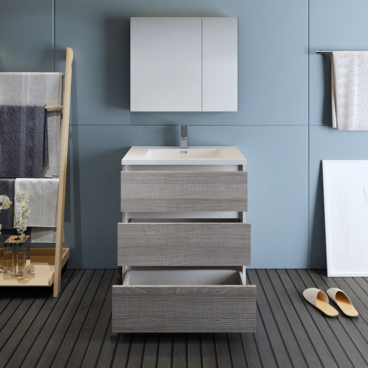 Ash Gray 30" Acrylic Top Modern Bathroom Vanity Set