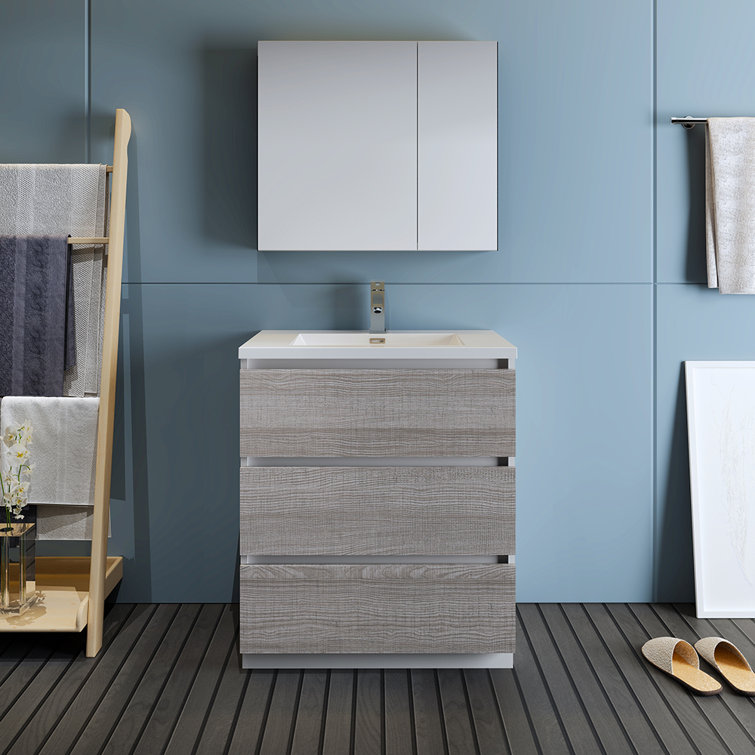 Ash Gray 30" Acrylic Top Modern Bathroom Vanity Set