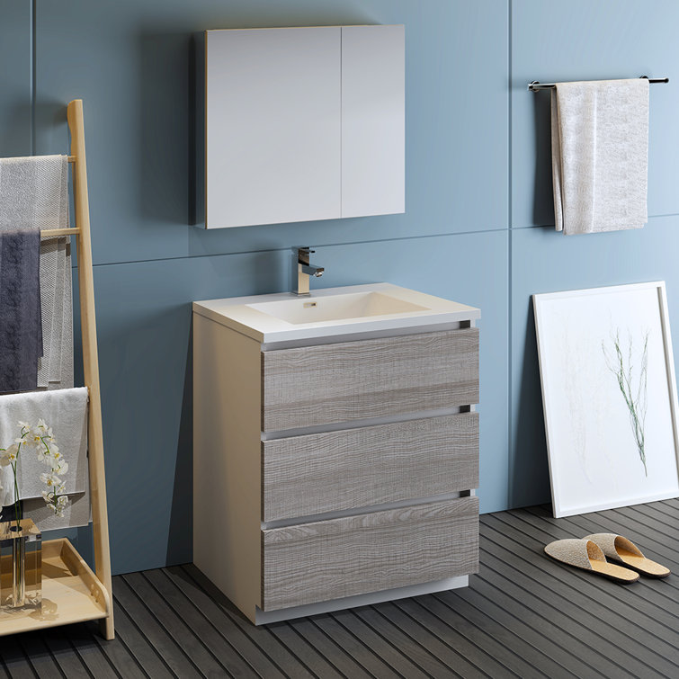 Ash Gray 30" Acrylic Top Modern Bathroom Vanity Set