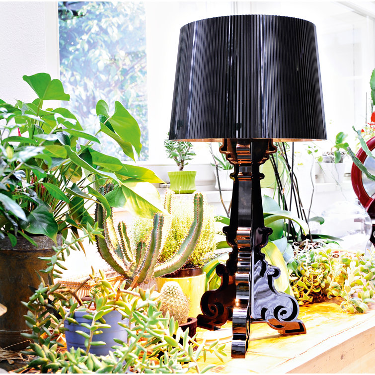 Adjustable Bourgie Outdoor Table Lamp in Matte Black with Pleated Shade