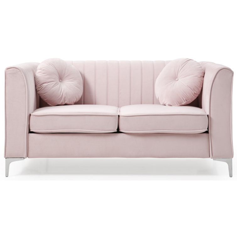 Pink Velvet Tufted Loveseat with Nailhead Trim