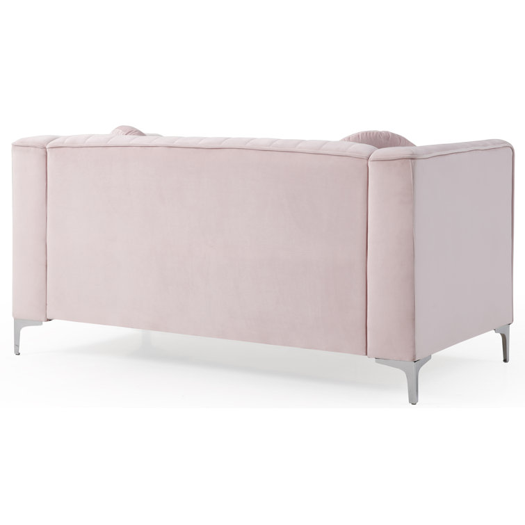 Pink Velvet Tufted Loveseat with Nailhead Trim