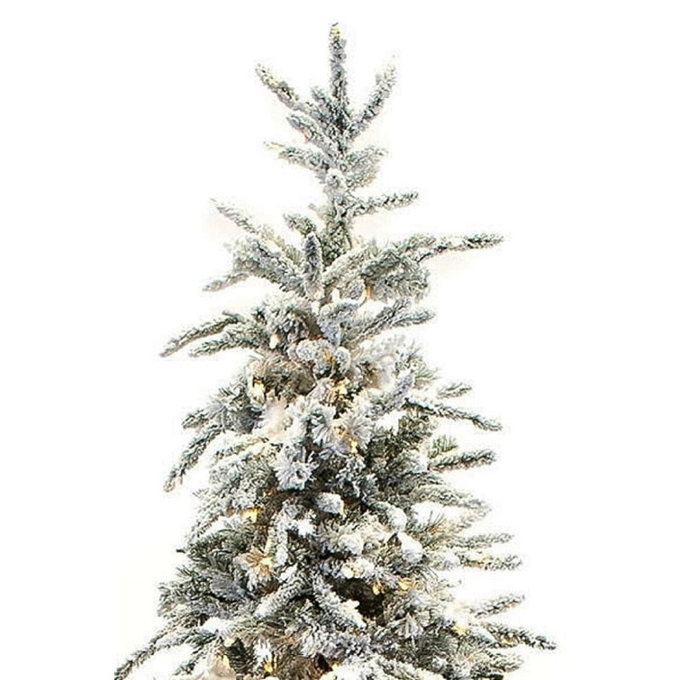 12-Foot Flocked Pine Artificial Christmas Tree with Warm White LED Lights
