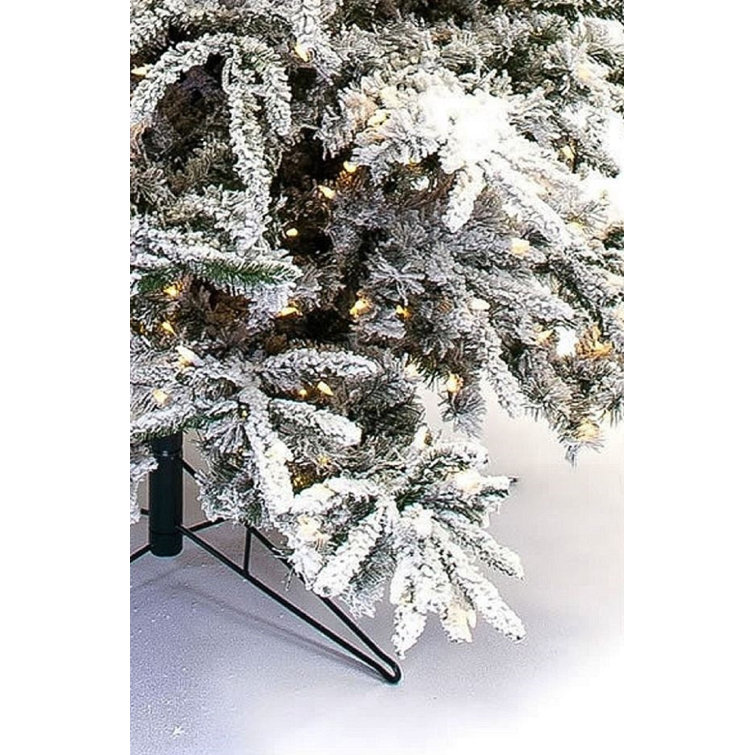 12-Foot Flocked Pine Artificial Christmas Tree with Warm White LED Lights