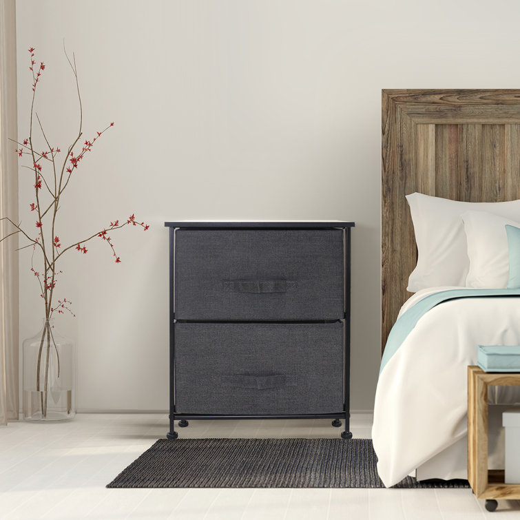 Caroline Modern Black Metal 2-Drawer Nightstand