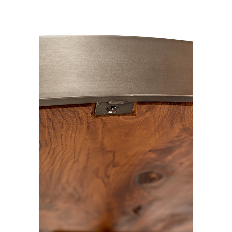 Round Teak and Glass Coffee Table with Galvanized Gray Frame