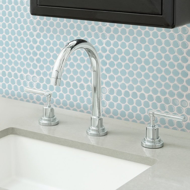 Light Blue Penny Tile Peel and Stick Backsplash Panels