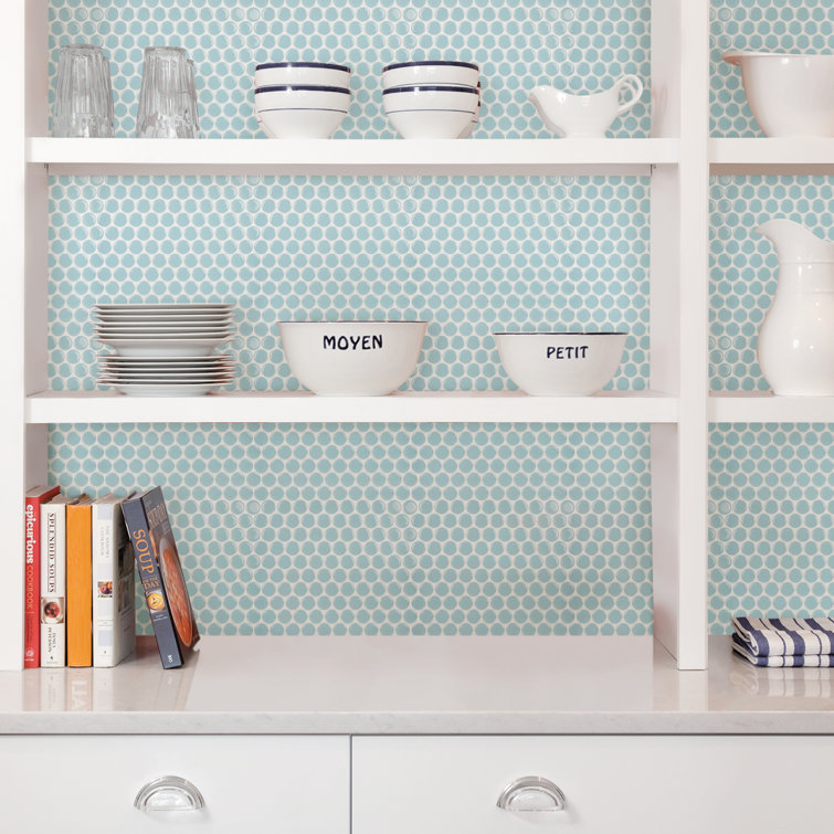 Light Blue Penny Tile Peel and Stick Backsplash Panels
