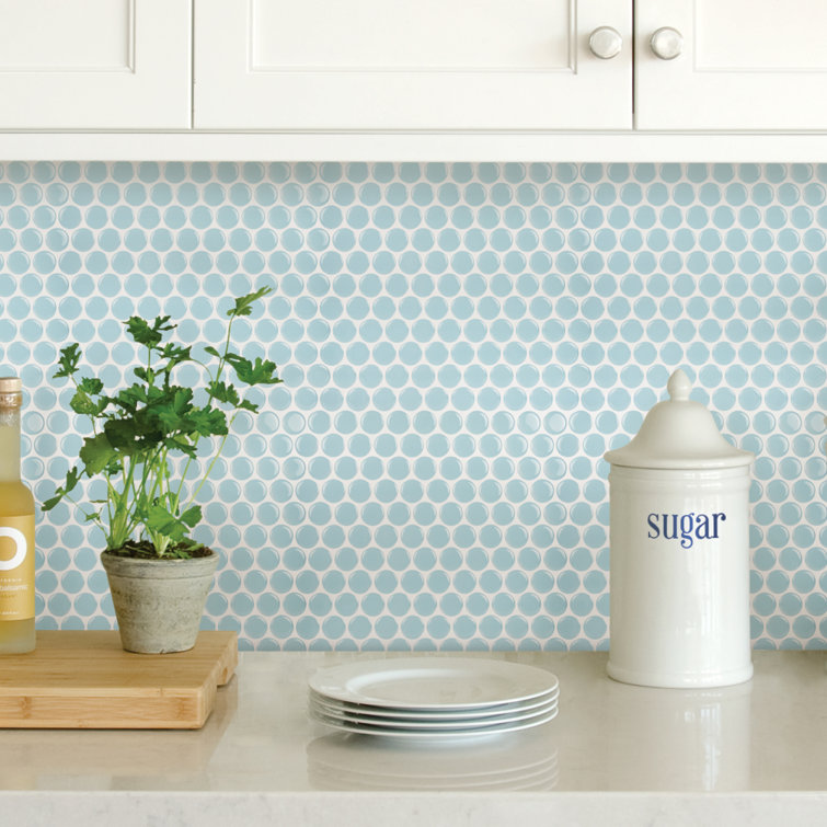 Light Blue Penny Tile Peel and Stick Backsplash Panels